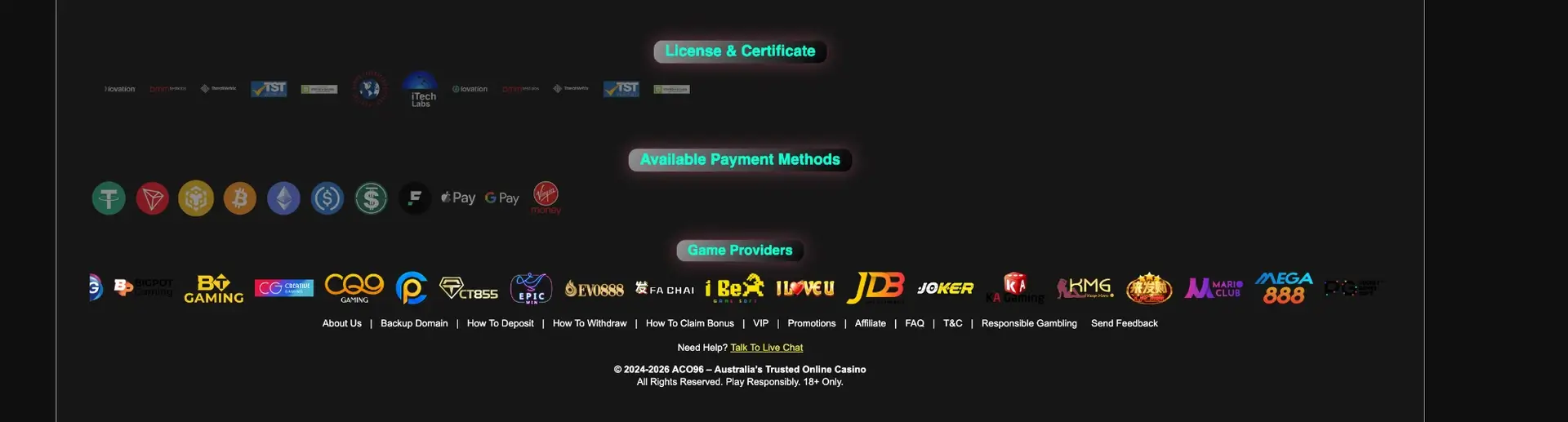 Payment methods available at Aco96 Payment methods available at Aco96